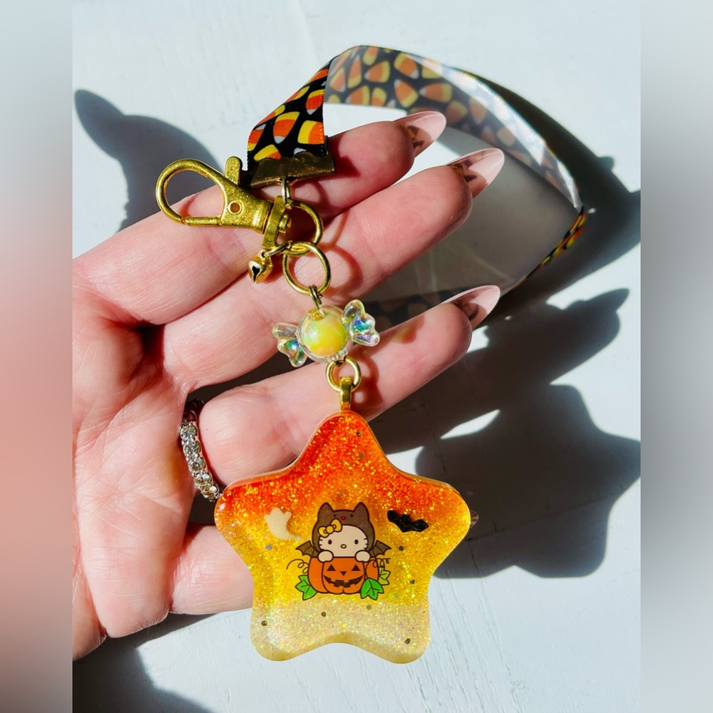 Halloween Kawaii Candy Corn Bat Hello Kitty Bag Charm Keychain Wristlet Strap